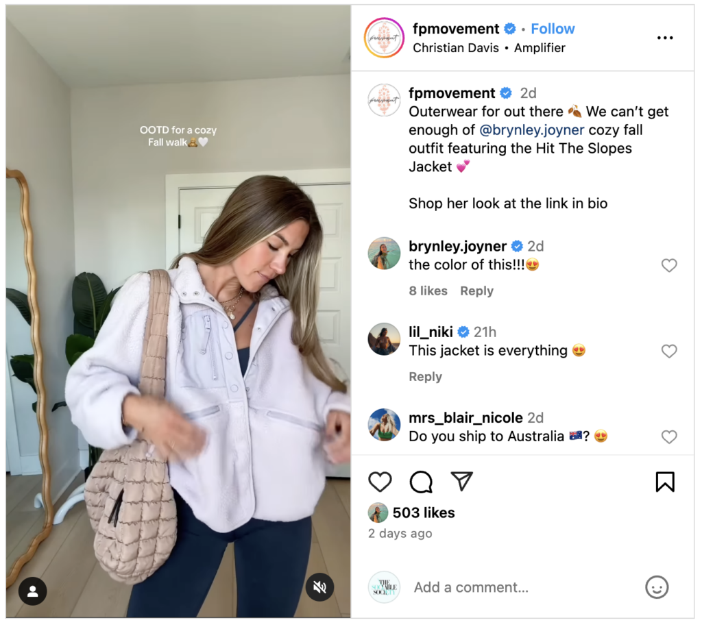 Brynley Joyner's partnership with Free People Movement.